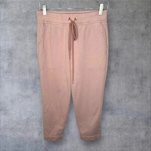 St John Pink Pull On Sweat Pants size Small FLAWS Cropped 100% Cotton Comfy Cozy